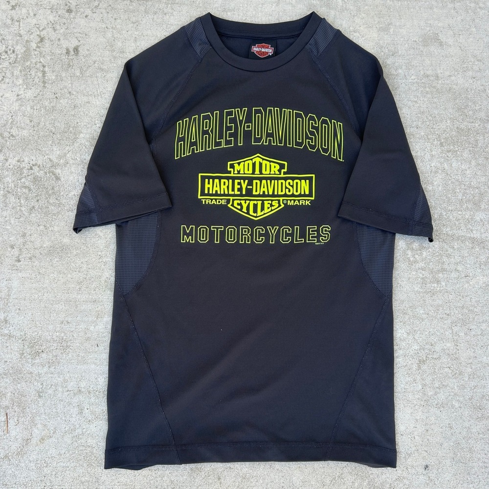 Harley-Davidson Compression Shirt Small Black Neon Workout Crest Center Logo